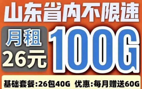 【山东联通】26元包100G省内流量不限速永久资费