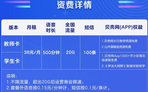 【湖南联通】贝壳导学卡学生教师卡套餐详情