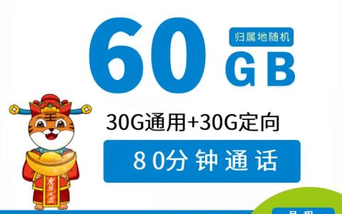 移动广乐卡9元套餐 每月60G流量+80分钟通话