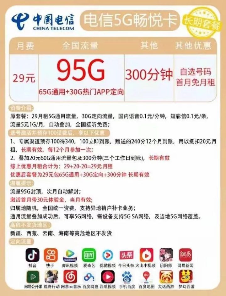 中国电信流量不够用怎么办，29元电信卡95G流量＋300分钟通话-2