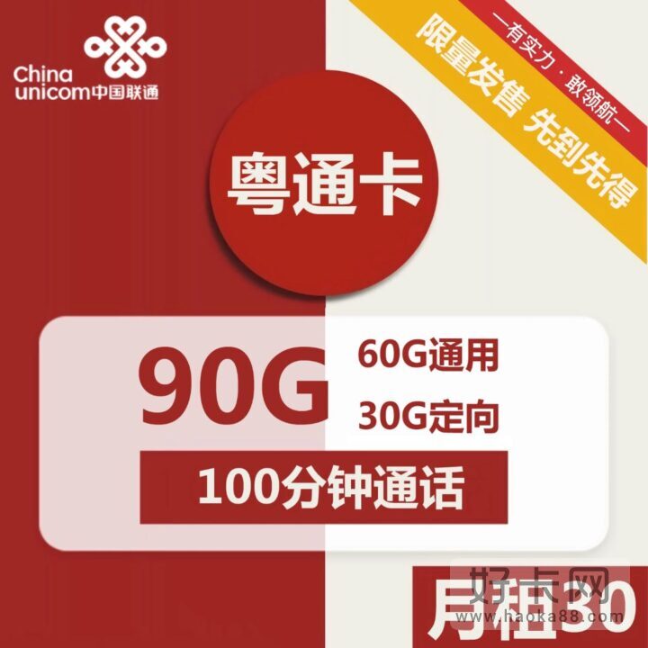 联通粤通卡 30元包60G通用+30G定向+100分钟通话（广东专享）-1