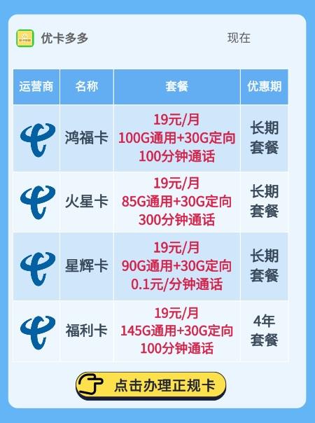 电信19元不限量流量卡套餐办理，下周就下架了