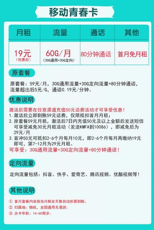 移动花卡19元套餐：流量语音、会员权益全都有