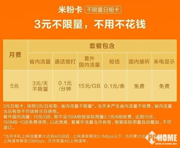 小米39元吃得爽套餐详情：月租39元，流量不限量